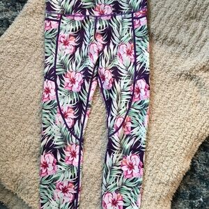 ZYIA Floral Print Leggings - Purple and Pink